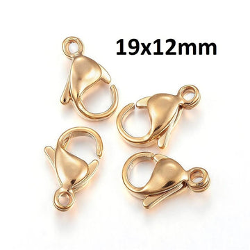 CL172 - 10 pcs. 304 Stainless Steel Lobster Clasps - 19mm x 12mm - Claw Clasps - Gold Plated - Hypoallergenic! Tarnish Resistant!