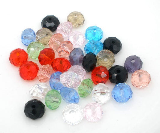 BD670 - 100 pcs. Assortment of Crystal Glass Faceted Rondelle Beads - 8mm - 10 Colors - Hole Size: 1.3mm