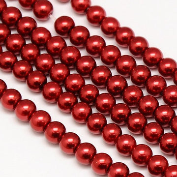 BD254 - 10mm Red Glass Pearl Imitation Round Beads - 16 inch strand - Approx 40-42 pieces - Environmentally Dyed!