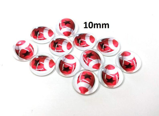 CA584 10 pcs Circle American Football Ball Sports Glass Round Dome Seals Tiles Cabochons - 10mm