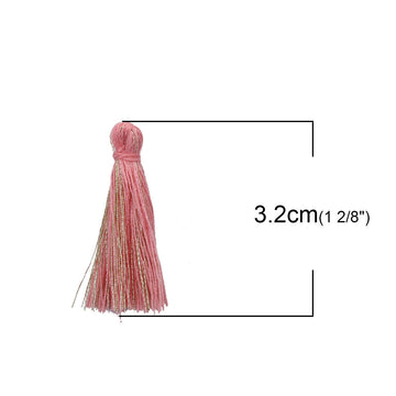 P988 - 10 pcs. Pink Beige Gold Cotton Tassel Pendants - 32mm - 1.25 inch