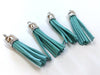 P139 - 10 pcs. Blue Teal Faux Suede Tassel Dangle Charms Pendants - Silver Tone - 6cm (2 3/8") x 1.2cm (1/2") - Great for Light Earrings &amp; Dangles!