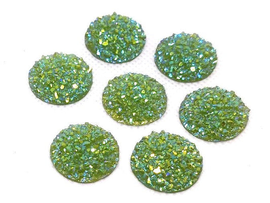 CA646 - 10 pcs Druzy Resin Embellishment Cabochons Green Multicolor Iridescent - 20mm - Dome Style