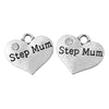 P061 - 4 pcs. Antique Silver "Step Mum" charm with rhinestone - 16mm X 15mm