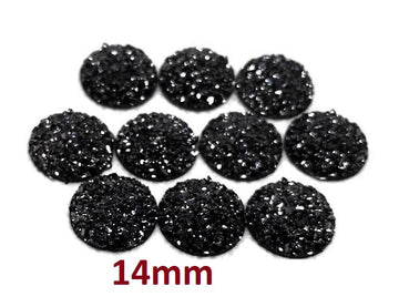 CA818 - 10 pcs Druzy Resin Embellishment Cabochons Black - 14mm - Dome Circle