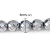 BD360 - 65 pcs. - 6mm Silver Tone Hematite Faceted Round Beads - 15 6/8 inch strand (40cm) - 0.8mm Hole Size - Grade A