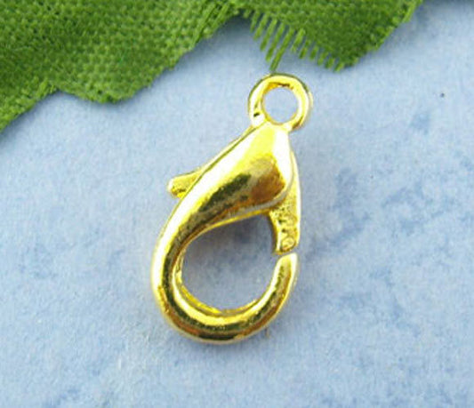 CL060A - 50 pcs. Gold Plated Lobster Clasps - 12mm X 6mm - Claw Clasps