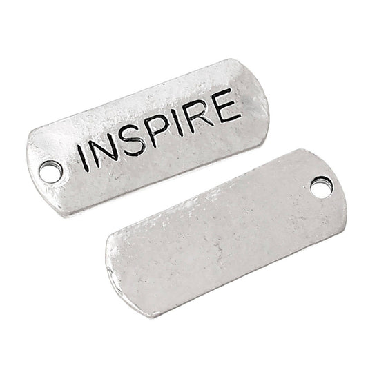 P687 - 30 pcs. Antique Silver "Inspire" Rectangle Charms Pendants - 21mm x 8mm - Hole Size: 2mm