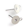 E367 - 100 pcs. (50 pairs) 304 Stainless Steel Earring Posts/Bases/Studs/Settings with loop - 6mm Glue Pad - 8mm with Loop - Includes Rubber Backs