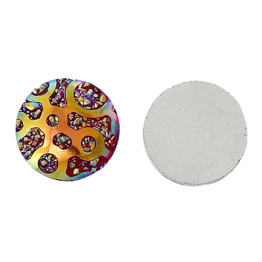 CA104 - 10 pcs Resin Embellishment Druzy Cabochons Red Yellow Swirl Multicolor AB - 12mm