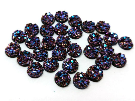 CA217 - 10 pcs. Druzy Resin Embellishment Cabochons Magenta Multicolor - 10mm