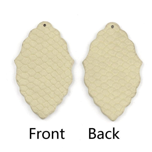 P2066 - 10 pcs. Beige Textured Faux Leather Dangle Charms Pendants - Leaf - 61mm (2.4") - Great for Light Earrings or Dangles! Double-Sided