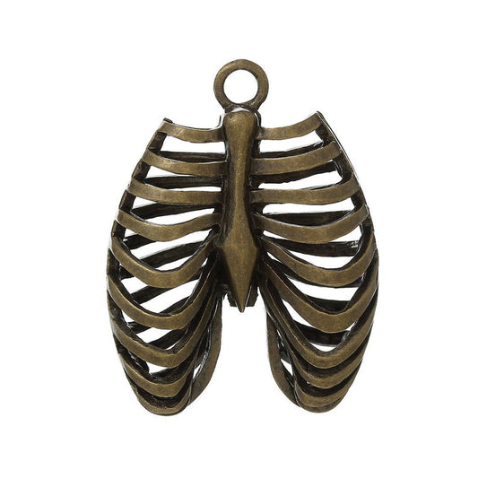 P499 - 3 pcs. Antique Bronze Anatomical Organ Ribs Rib Cage Medical Charms Pendants - 40mm X 30mm - 1.57 in x 1.18 in - Anatomically Correct!