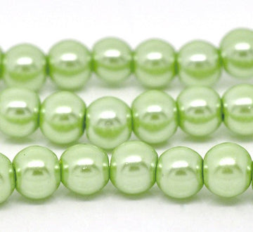 BD052 - 8mm Pastel Light Green Glass Pearl Imitation Round Beads - 32 inch strand