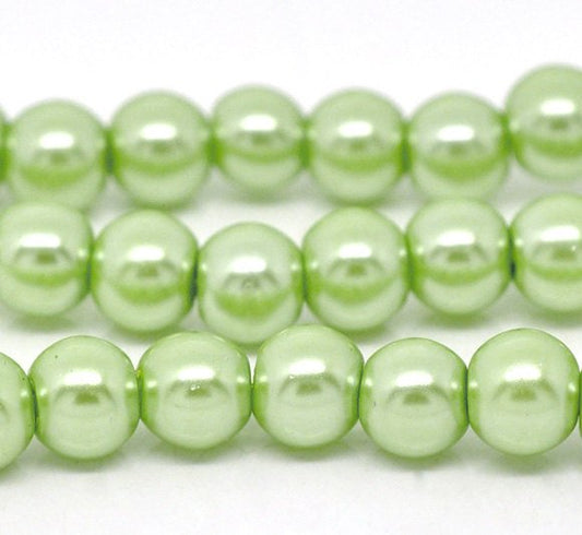 BD052 - 8mm Pastel Light Green Glass Pearl Imitation Round Beads - 32 inch strand