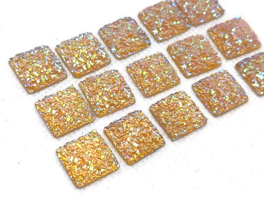 CA795 - 10 pcs Druzy Resin Embellishment Cabochons Yellow Multicolor AB - 12mm - Square - Dome Style