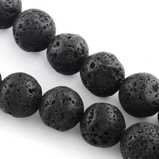 BD3001 - 10mm Black Stone Lava Round Beads - 15.7" strand - Hole Size: 1.5mm - 35 pcs.