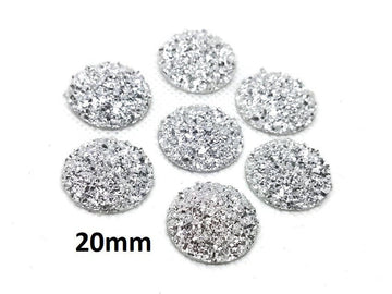 CA647 - 10 pcs Druzy Resin Embellishment Cabochons Silver - 20mm - Dome Style