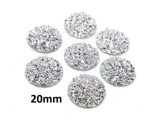 CA647 - 10 pcs Druzy Resin Embellishment Cabochons Silver - 20mm - Dome Style