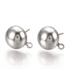 E335 - 10 pcs. (5 pairs) 304 Stainless Steel Earring Half Round Ball Posts Settings with Loop - 14.5mm x 12mm - Hole: 1mm - Stoppers Included!