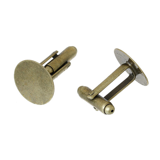 CU042 - Lot of 12 Antique Bronze Cuff Links (6 pairs) - 15mm Glue Pad - Made of Copper!