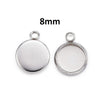 P459 - 10 pcs. 304 Stainless Steel Circle Settings Bezels Cabochons Pendants - 8mm Glue Pad Setting - Silver Tone - Trays - Single Parallel Loop
