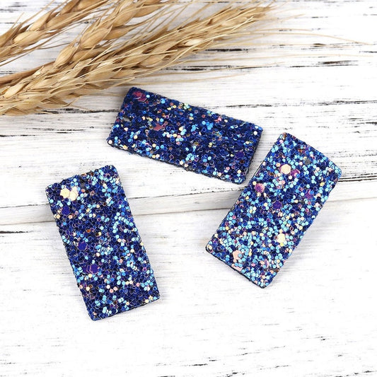 P621 - 10 pcs. Blue Multicolor Faux Leather Dangle Charms Pendants - Rectangle - 41mm (1.6") - Great for Light Earrings or Dangles! Double Sided