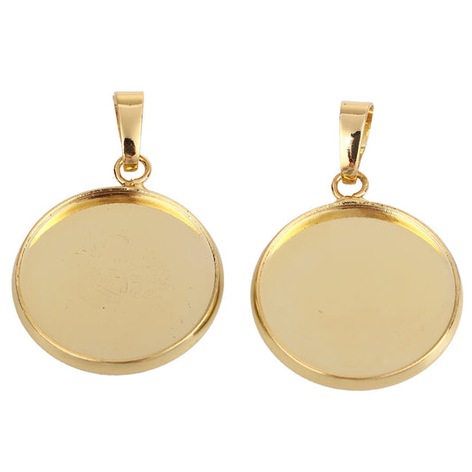 P654 - 5 pcs. Gold Plated Pendant Trays Circle Posts Settings Bezels Cabochons - 20mm Glue Pad Setting
