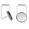 E319A - 10 pcs. 304 Stainless Steel Earring Posts Studs Settings Bezels Cabochons Tacks - 10mm Glue Pad Setting - Silver Tone