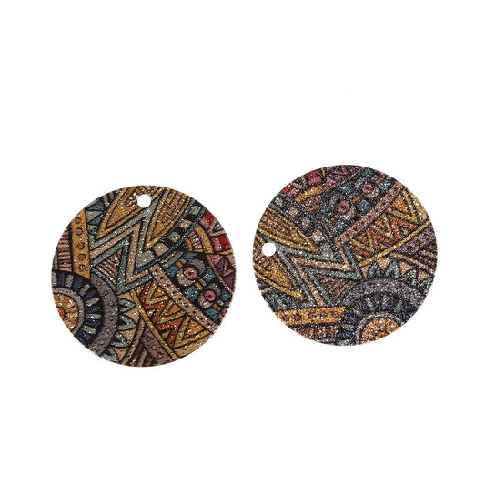 P688 - 10 pcs. Gold Plated Multicolor Enamel Circle Metal Dangle Charms Pendants - Mosaic - 20mm - 0.8" - Great for Earrings, Necklaces or Dangles