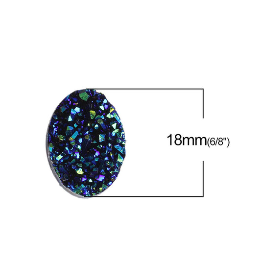 CA023 - 10 pcs Druzy Resin Embellishment Oval Cabochons Blue Multicolor - 18x13mm - 18mm x 13mm