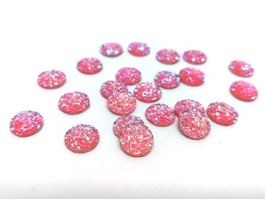 CA105 - 10 pcs Druzy Resin Embellishment Cabochons Bubblegum Pink Multicolor - 12mm (1/2 in) - Dome Circle