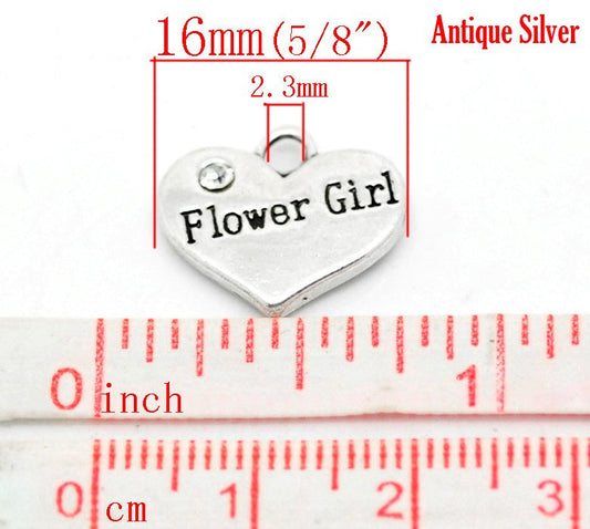 P083 - 10 pcs. Antique Silver "Flower Girl" charm with rhinestone- 16mm X 14mm