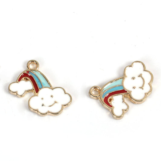 P500 - 10 pcs. Gold Plated Multicolored Rainbow Enamel White Red Yellow Blue Charms Pendants - 17mm - Hole Size: 1.7mm