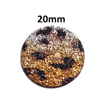 P1172 - 10 pcs. Gold and Black Leopard Glitter Faux Leather Dangle Charms Pendants - Circle - 20mm (0.79") - Double-Sided