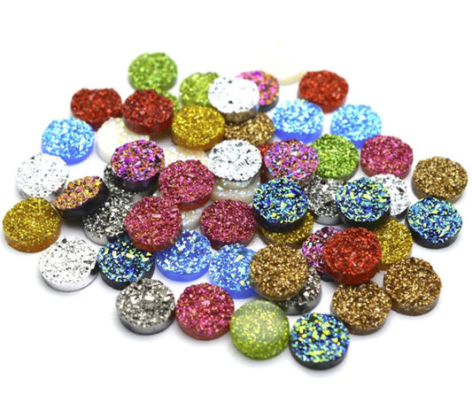 CA559 - 40 pcs Druzy Resin Embellishment Cabochons Assortment - Sparkly Mix - 12mm (1/2 in)