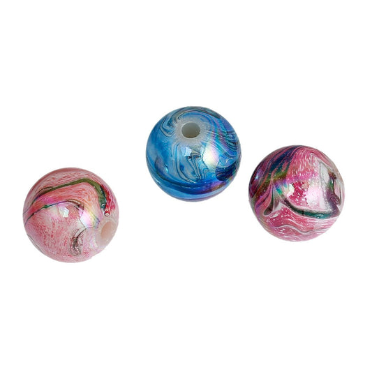 BD463 - 100 pcs Acrylic Glossy Marble Round Gumball Bubble Gum Striped Beads, 10mm - Assortment of Colors - 2.5mm Hole Size