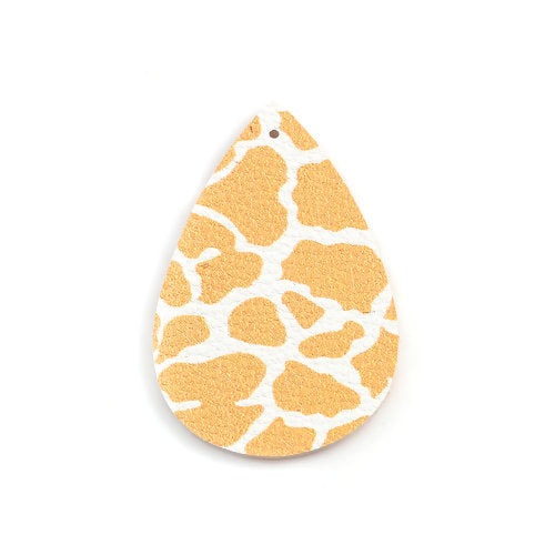 P1053 - 10 pcs. Giraffe Faux Leather Dangle Charms Pendants - Teardrop - White Yellow - 54mm (2.13") - Double Sided
