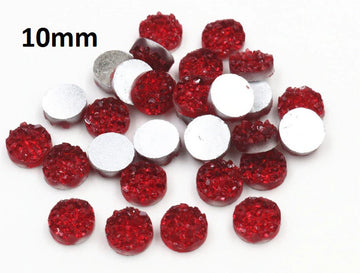CA892 - 10 pcs Druzy Resin Embellishment Cabochons Wine Passion Dark Red AB - 10mm