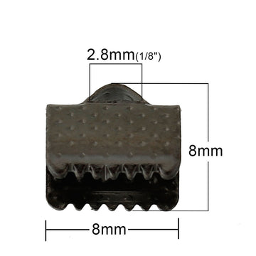 CR024 - 100 pcs. Gunmetal Textured Ribbon Crimp End Caps - 8mm x 8mm - Great for 8mm Ribbons and Cords!
