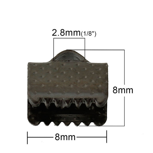 CR024 - 100 pcs. Gunmetal Textured Ribbon Crimp End Caps - 8mm x 8mm - Great for 8mm Ribbons and Cords!