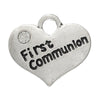 P062 - 10 pcs. Antique Silver "First Communion" charm with rhinestone- 16mm X 14mm