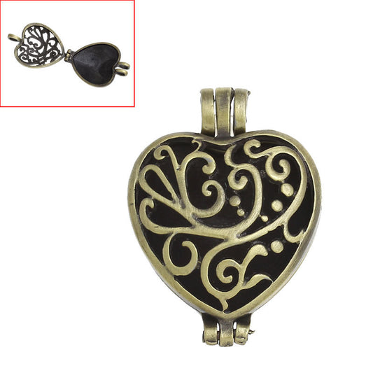 P641A - 1 pc. Antique Bronze Carved Heart Vine Pendant Locket Box Pendants - 42 X 30mm