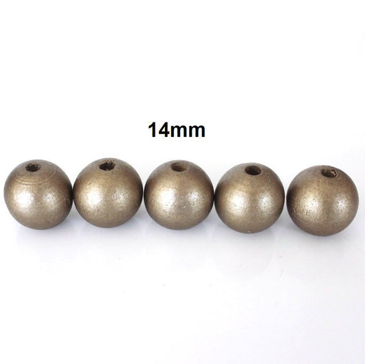 BD412 - 10 pcs Golden Silver Bronze Wooden Wood Round Spacer Beads - 14mm - Gold - Hole Size: 3mm
