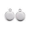 P459 - 10 pcs. 304 Stainless Steel Circle Settings Bezels Cabochons Pendants - 8mm Glue Pad Setting - Silver Tone - Trays - Single Parallel Loop