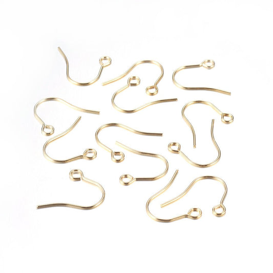 E368B - 1000 pcs 304 Stainless Steel Golden Earring Hooks with Loop Hole - 18mm x 18mm - Hypoallergenic! Tarnish Resistant! 18K Gold Plated
