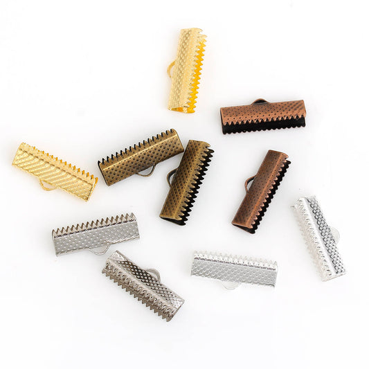 CR016 - 100 pcs. Assortment Textured Ribbon Crimps End Caps - 16x8mm - Variety Pack - 5 Colors!