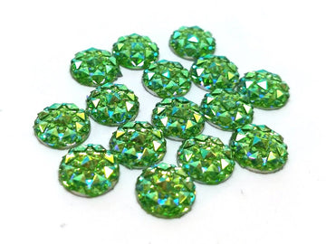 CA164 - 10 pcs Druzy Resin Embellishment Cabochons Light Green Multicolor - 10mm - Shimmer Style