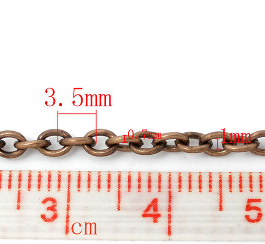 N169 - 10M (32.8 Ft) - Copper Tone Link-Opened Chain - 3.5mm x 2.5mm
