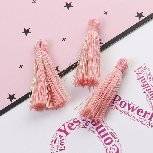 P988 - 10 pcs. Pink Beige Gold Cotton Tassel Pendants - 32mm - 1.25 inch